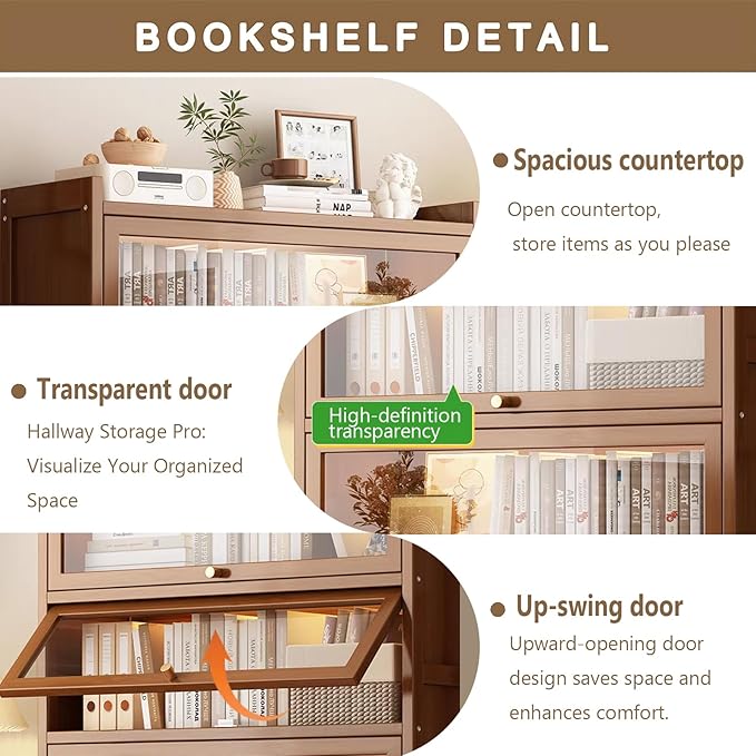 Display Cabinet with Acrylic Glass Doors, Tall Storage Cabinet with Adjustable Shelves, 4 Tier Curio Cabinet&Bookcase for Collectibles, Toys, Books, for Kids Playroom, Bedroom, Study Room - Image 3