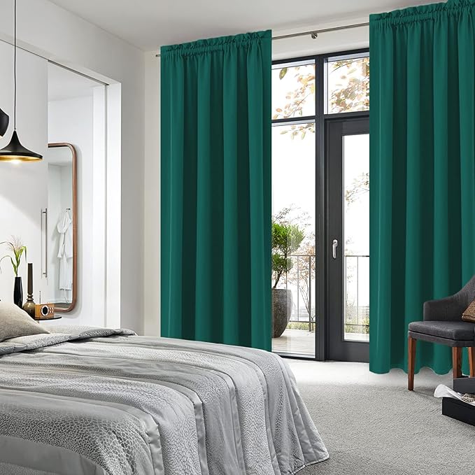 DWCN Blackout Curtains Thermal Insulated, Energy Saving & Noise Reducing Bedroom and Living Room Curtains, Hunter Green, W 52x L 95 Inch, Set of 2 Rod Pocket Curtain Panels - Image 2