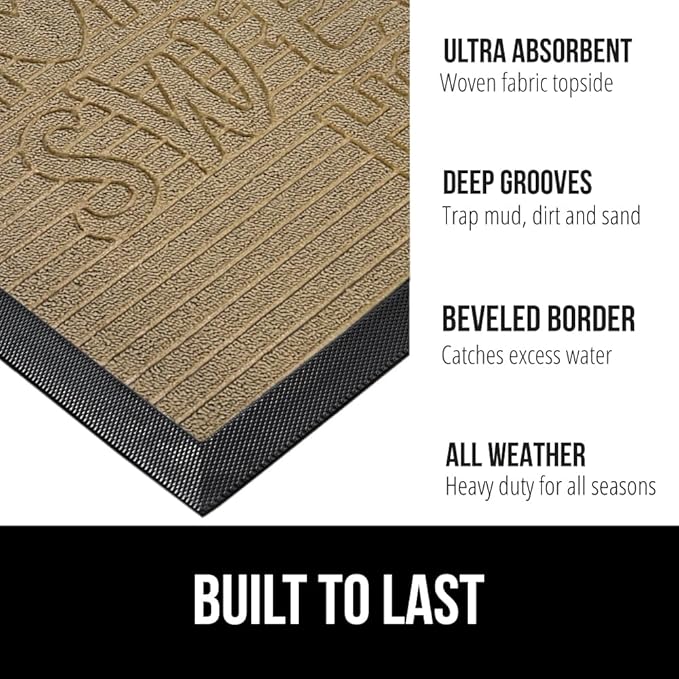GORILLA GRIP 100% Waterproof All-Season WeatherMax Doormat, US Designed Natural Rubber, Stain and Fade Resistant, Low Profile Indoor Outdoor Door Mats, Easy Clean Patio Mat, 17x29, Home Sweet Home - Image 2