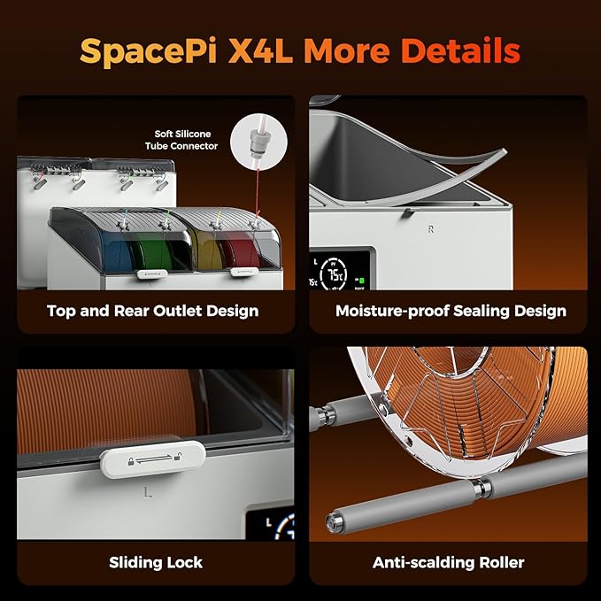 Creality Filament Dryer Box 4 Spool, SpacePi X4L 3D Printer Filament Storage Box, Dual Independent Heating Chambers, Rapid Heating Up to 75℃, Active Dehumidification, Fits PLA,PETG,ABS,TPU,Nylon,etc - Image 6