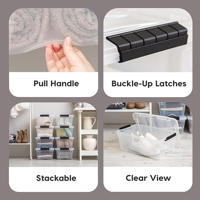 IRIS USA 4-Pack Storage Bins with Lids, 13 Quart, Made in USA Stackable See-Through Organizing Solution Latches Durable Nestable Containers Secure Pull Handle, BPA-Free Plastic - Image 3
