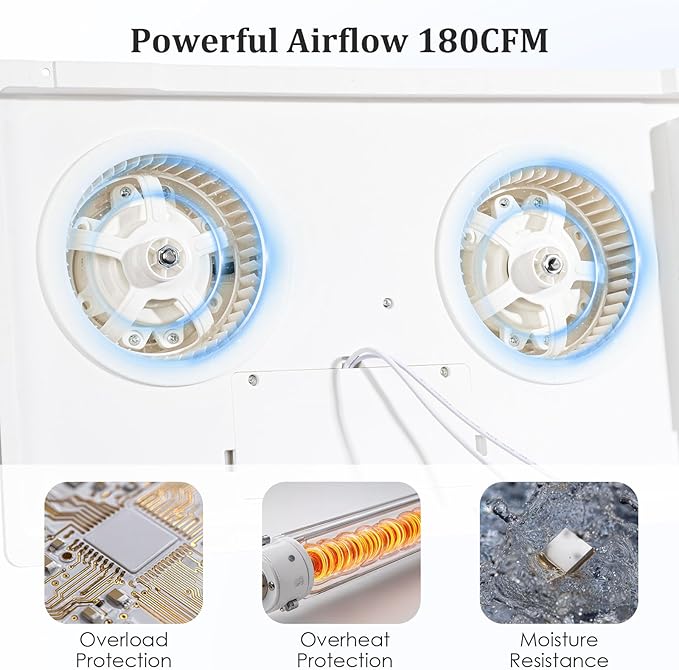 4 in 1 Bathroom Exhaust Fan with Light and Heater, 1900W Bathroom Heater Fan Light Combo, 180 CFM 1.0 Sone Ceiling Fan Remote Control Heater, Ventilation for Home, Bath, Hotel (Style 2) - Image 10