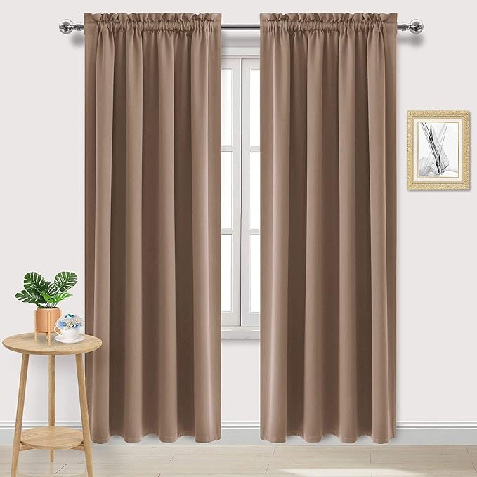DWCN Blackout Curtains Room Darkening Thermal Insulated Bedroom Curtains Window Curtain Panels, 52 x 84 inches Long, Set of 2 Khaki Rod Pocket Drapes by DWCN
