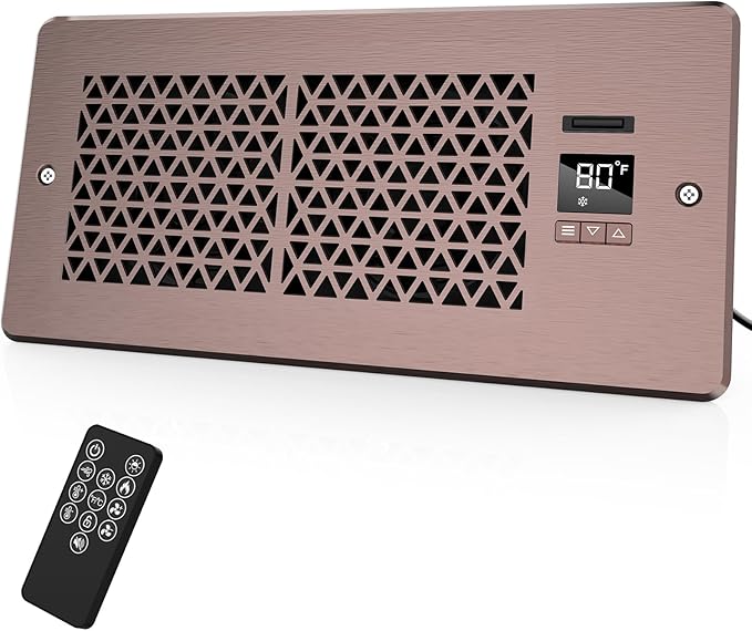 Register Booster Fan for 4" x 10" Register Holes with Remote Control and Thermostat, 10-Speeds Floor Vent Fans Booster - Enhances AC Heating&Cooling Airflow, Quiet Air Duct Fan for Wall, Bronze by MATULSA