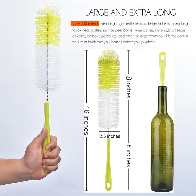 ALINK 3-Pack Long Narrow Neck Bottle Cleaning Brush for Beer, Wine, Flask, Thermos, Sport Well, Brewing Bottle and Hummingbird Feeder and Long Narrow Neck Sport Bottles - Image 2