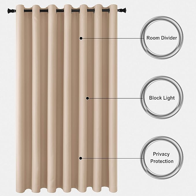 DWCN Total Privacy Room Divider Blackout Curtain - Thermal Curtains for Patio Door, Living Room, Bedroom Partition and Shared Office Space, 1 Grommet Curtain Panel, 10ft Wide x 7ft Tall,Beige - Image 4