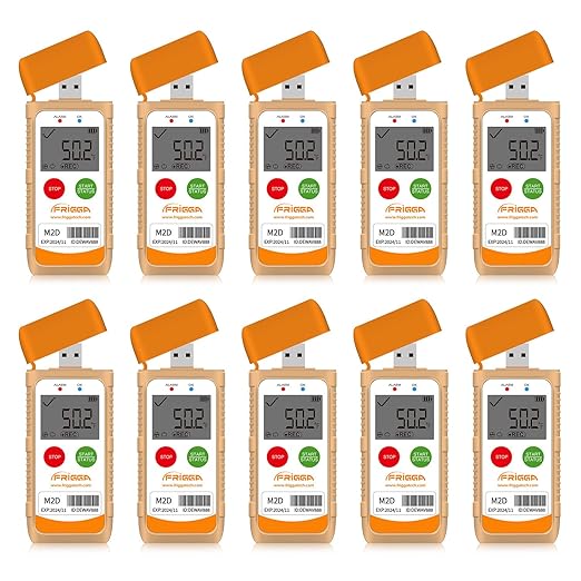 Frigga M2D 10Pack Reusable Temperature Data Logger Multi-Use USB Digital Temperature Recorder 14400 Points Refrigerator Thermometer Logger High Accuracy PDF CSV Report by Frigga