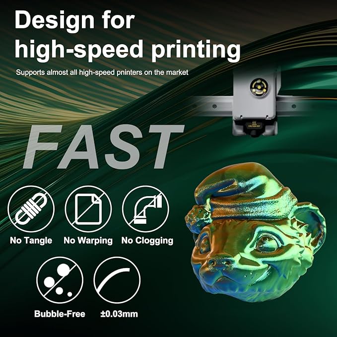 ERYONE Silk Tri Color PLA Filament 3D Printer 1.75mm +/- 0.03mm, Multicolor Filament Tricolor PLA 1KG(2.2lbs) Cardboard Spool, Orange Blue Green - Image 3