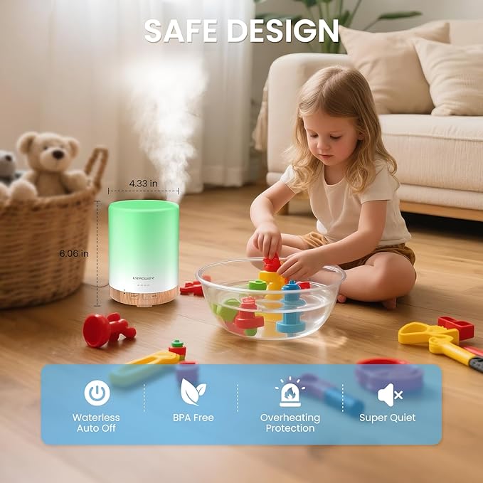 URPOWER 300ml Essential Oil Diffuser Ultrasonic Air Humidifier AUTO Shut Off Aromatherapy Scent Diffuser Night Light 7 Color Changing LED Lights and 4 Timer Settings for Home Office Yoga - Image 6