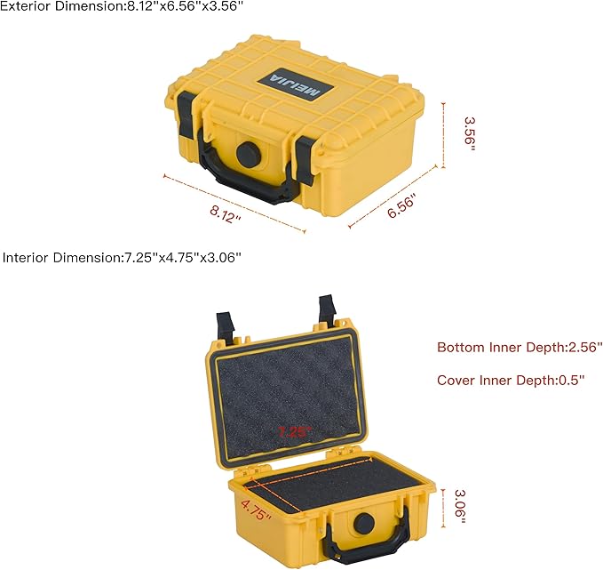 MEIJIA IP67 waterproof hard compact case,Customizable Fit Foam,8.12”x6.56”x 3.56”,Fit Use of Drones, Cameras,Equipments,lens (Yellow) - Image 5