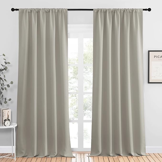 NICETOWN Blackout Curtains for Living Curtains, Room Darkening Window Curtain Panels, Easy-Care Solid Thermal Insulated Draperies/Drapes for Daughter Room (Natural, 2 Panels, 52 by 95) by NICETOWN