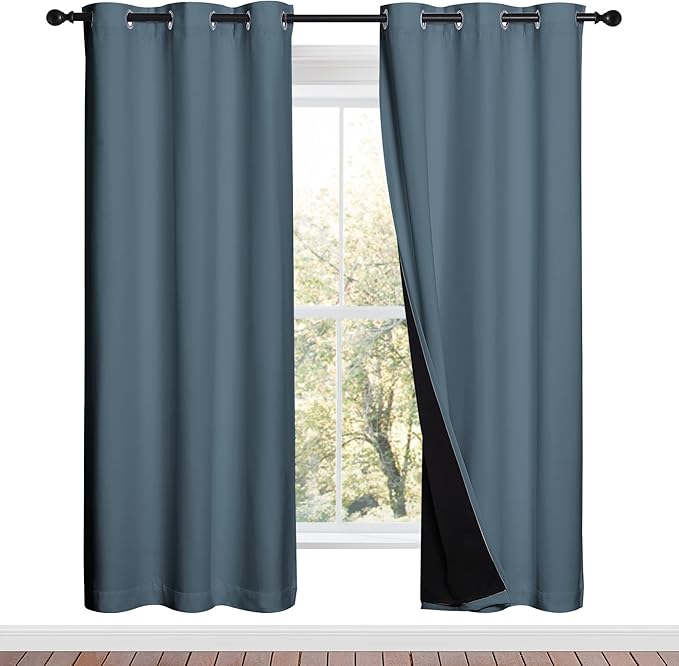 NICETOWN Smoky Blue Full Shade Curtain Panels, 37" Wide x 70" Long, Smoky Blue, Pair of Thermal Insulated & Energy Efficiency Blackout Drapes for Living Room, Lined Silky Performance Window Dressing by NICETOWN