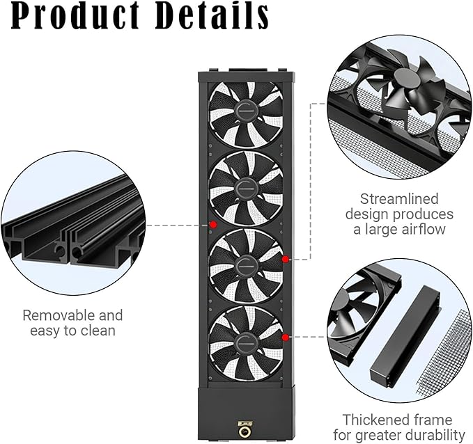 Vertical Window Exhaust Fan, Adjustable Speed - Retractable Sliding Window Easy Tool-Free Installation, for Bedroom Kitchen Office, Alternative to AC Fan and Household Fans(4.27-4.43FT) - Image 4