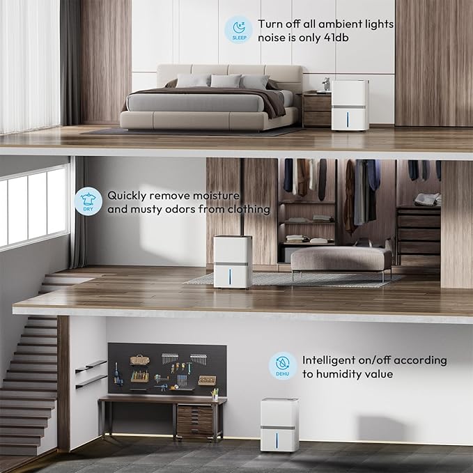 Dehumidifier for Basement, 95 Pint Smart Home Dehumidifier with Drain Hose and 180 OZ Large Water Tank,Up to 5000 Sq. Ft, 24H Timer, Auto Defrost Function,Low Noise,Energy Saving - Image 7