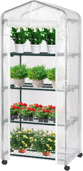VIVOSUN Mini 4-Tier Greenhouse with Wheels, 27 x 19 x 63-Inch Reusable Portable Warm House with White PE Cover and Shelf for Compact Garden and Small Backyards, with Wheels by VIVOSUN