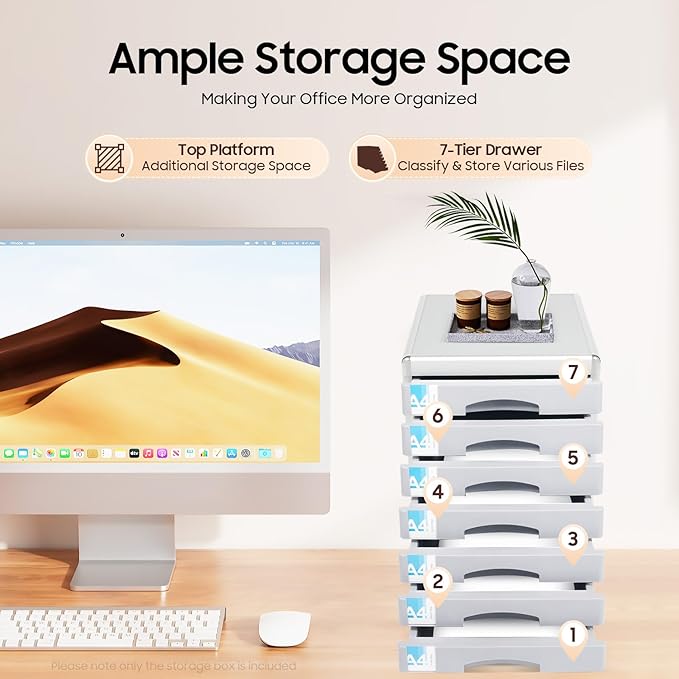 7 Tier Desktop Drawer Organizer, Aluminum Alloy File Organizer, Desktop Drawer Paper Organizer, 7 Drawers with Label Slot Document Storage Box with Key for Offices School - Image 5