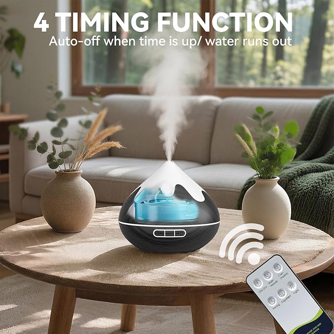 500ML Essential Oil Diffuser, Aromatherapy Diffuser with Remote Control, Multifunctional Air Diffusers for Home Office Room, Fragrance Aroma Diffuser with 7 Color LED & 2 Mist Mode, Black - Image 4