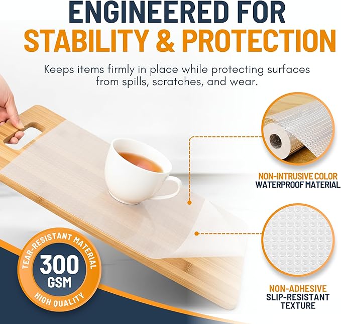 Shelf Liner Drawer Liner for Kitchen Cabinets Non-Adhesive by Linda’s Essentials (17.7 x 120 Inches) - Non-Slip Easy Clean Kitchen Cabinet and Cupboard Protector, Waterproof Mat, Clear Roll - Image 3
