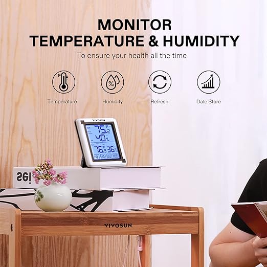 VIVOSUN Digital Thermometer and Hygrometer with 3 Remote Sensors, Indoor Outdoor Temperature and Humidity Monitor with Touchscreen LCD Backlight, 200ft/60m Range, Battery Included - Image 2
