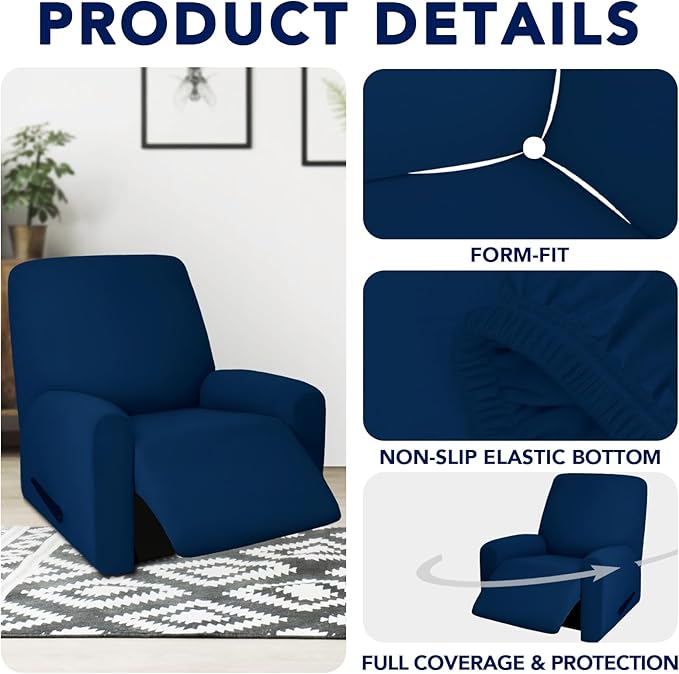 PureFit 100% Dual Waterproof Recliner Cover, Waterproof Couch Cover for Recliner - Stretch Non Slip Fleece Sofa Covers Washable, Leakproof Furniture Protector for Kids, Pets, Dog (Recliner, Navy) - Image 4