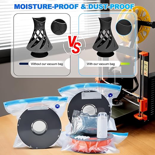 AGPTEK 3D Printer Filament Storage Bags 11.8×13.4 inch(20 Pack) - Vacuum Sealed Kit with 500mAh Electric Pump & Silica Gel Desiccants, Moisture-Proof and Dust-Proof for PLA, ABS, PETG Filament (PA+PE) - Image 4