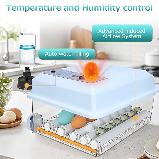 Incubators for Hatching Eggs 16 Egg Automatic Egg Incubator with Temperature Control Humidity Control and Display for Goose Chicken Duck Quail Pigeon Eggs Auto Turner,Light Blue - Image 4