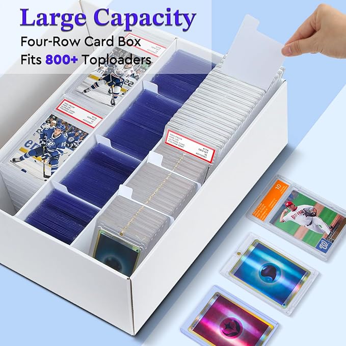 4 Pack Trading Card Storage Box - 4 Rows, Cardboard Storage Box holds 900+ Top Loaders, Graded Card Holder Organizer Case fits PSA/HGA Slabs - Image 3