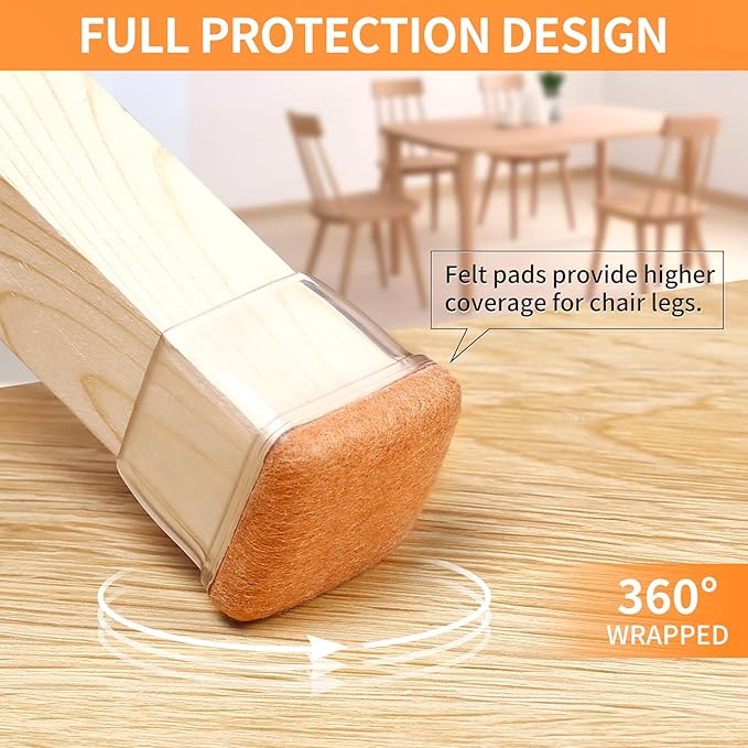 Ezprotekt Chair Leg Floor Protectors for Hardwood Floors, Felt Furniture Pads, Silicone Felt Furniture Leg Pads Caps Covers for Table Desk Sofa No Scratches and Reduce Noise (M Fit: 0.75" - 1") - Image 3