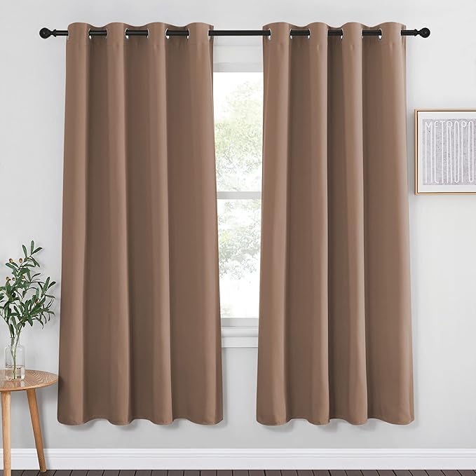 NICETOWN Kitchen Blackout Curtain and Drape - Triple Weave Energy Saving Thermal Insulated Solid Grommet Blackout Panel for Patio (Single Panel, 52 inches by 72 inches, Cappuccino) by NICETOWN