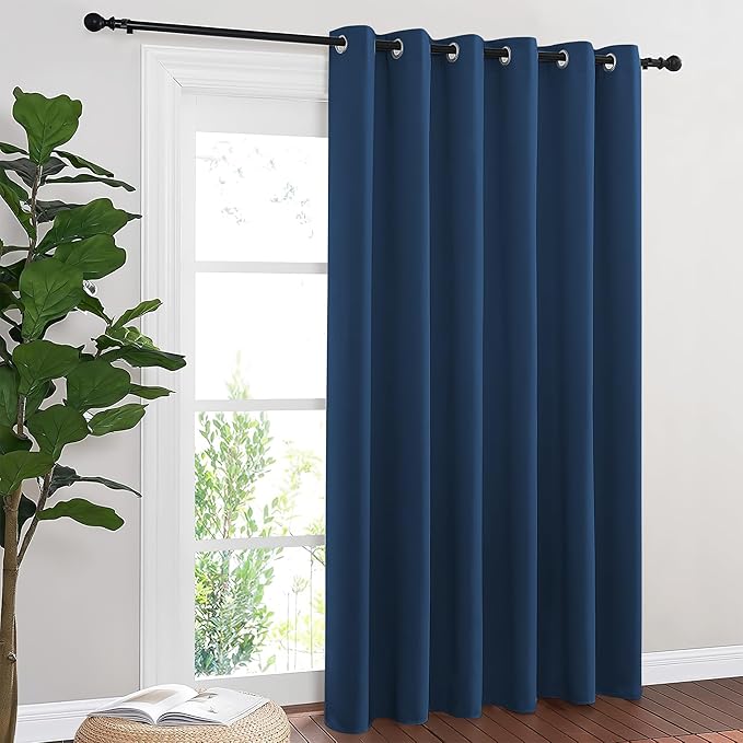 NICETOWN Blackout Sliding Door Curtains 84 Inch Length, Extra Wide Room Divider Grommet Energy Saving Thermal Insulated Curtain for Patio Door Window(W80 x L84, 1 Panel, Moroccan Blue) by NICETOWN