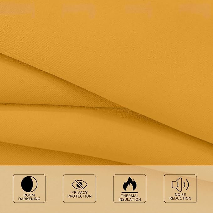 MYSKY HOME Yellow Blackout Curtains for Living Room Bedroom Curtains 90 Inches Long Grommet Room Darkening Window Curtains Thermal Insulated Single Panel Curtains 52 x 90 Inch, Mustard Yellow - Image 4