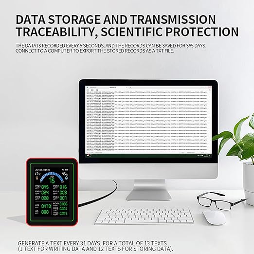 18 in 1 Air Quality Tester for Home, Indoor Air Quality Monitor, with Air Quality Index, CO2, HCHO, TVOC, PM5.0, PM0.3, PM1.0, PM2.5, PM10 etc, Support Data Storage and - Image 9