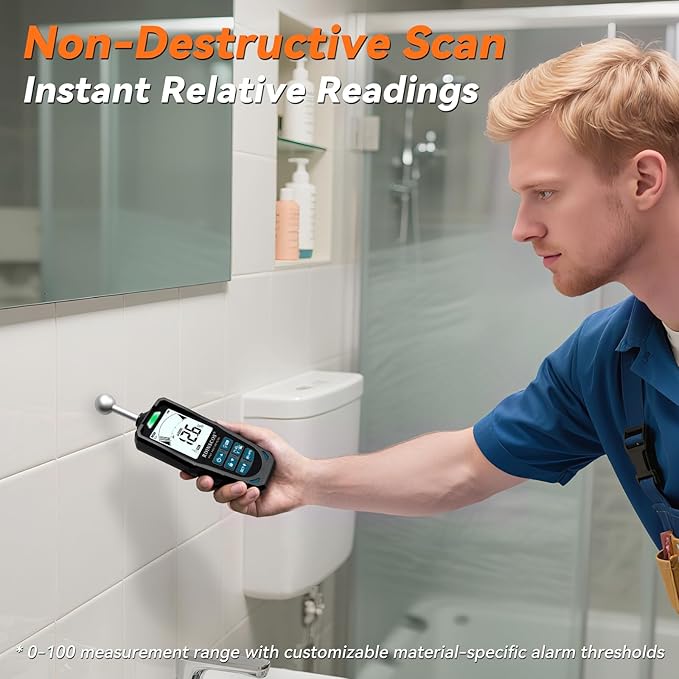 2-in-1 Pin & Pinless Moisture Meter, Digital Moisture Detector for Wood, Drywall & Building Materials, Large LCD Display, 3-Color Indicator, Calibration, Rechargeable Battery - Image 4