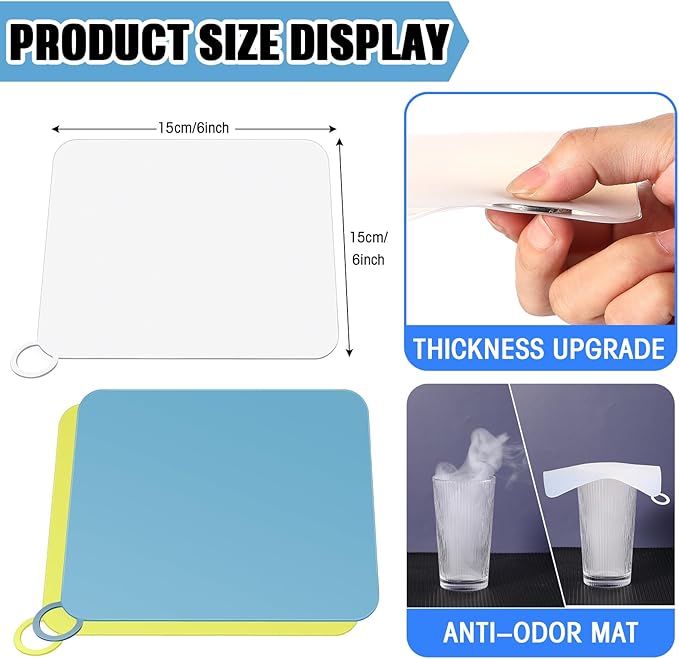 Yinkin 6 Pcs Drain Covers to Keep Bugs Out Silicone Shower Floor Tub Stoppers Bathtub Drain Stoppers Sewer Anti-Odor Mats Deodorizing Plugs for Bathroom(6 x 6 Inch,Square,Blue, Yellow and White) - Image 2