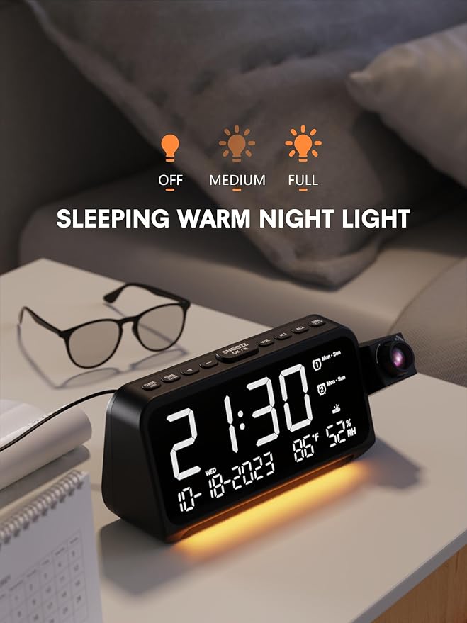 Mesqool Projection Alarm Clock for Bedroom, Digital Clock with Projection on Ceiling with Night Light, Date, Temperature, Humidity, Type-C USB Charger, Snooze, Dual Alarms, Dimmer,12/24H - Image 7