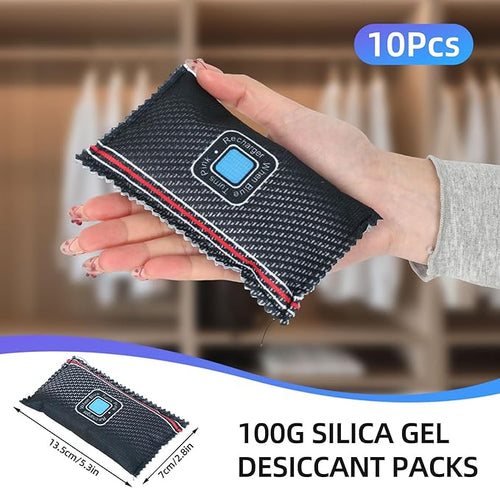 10 Pcs Rechargeable Desiccant Packs for Storage Silica Gel Packets Dry Moisture Absorbers Bags Reusable Desiccant Car Dehumidifiers Bags for Gun Safe Closet Basement Car Tool Box (100g) - Image 2
