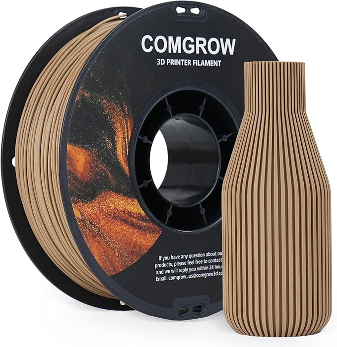Comgrow Wood Filament 1.75mm, 3D Printing Filament, Wood Textured Filament Fit Most 3D Printers, Support Max. 300mm/s Printing Speed Dimensional Accuracy +/- 0.02mm Filament Light Brown 1KG (2.2lbs) by Comgrow