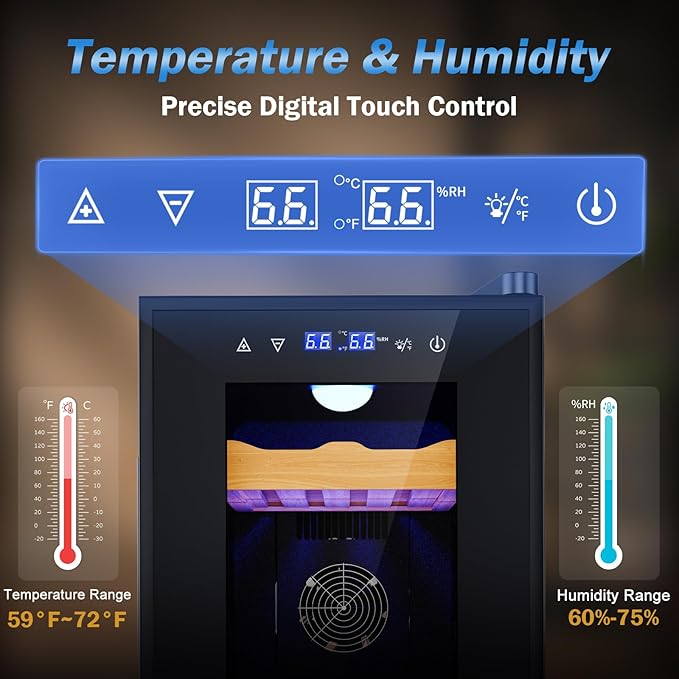 Electric Humidor-35L Cooling & Heating Humidor Smart Touch Control Humidity & Temp Humidors wtih Spanish Cedar Wood Tray, Digital Display, Safety Lock, Desktop Gift for Men - Image 2