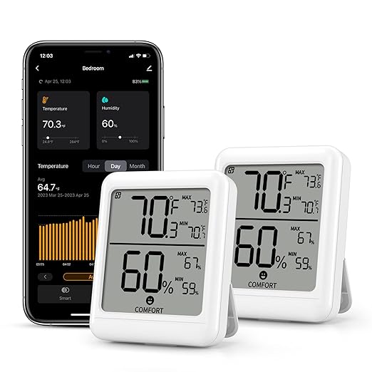 BN-LINK Bluetooth Hygrometer Thermometer,Indoor Temperature Humidity Monitors, Digital Humidity Meter with App Control for Home Baby Room Terrarium Incubator Greenhouse(2 Pack) by BN-LINK