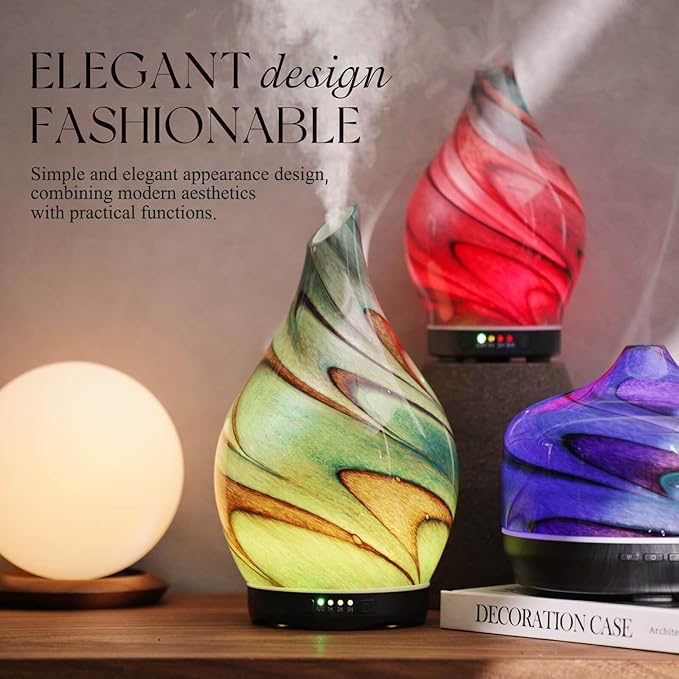 Porseme 280ml Essential Oil Diffuser Glass Color Changing Aroma Air Diffusers Aromatherapy Ultrasonic Cool Mist Humidifier 7 Running Hours Waterless Auto-Off for Sleeping, Yoga, Spa (Teal Green) - Image 4