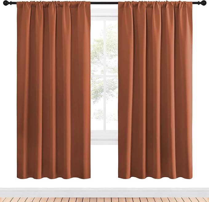 NICETOWN Blackout Curtains and Drapes - Thermal Insulated Solid Rod Pocket Blackout Draperies/Panels (Burnt Orange, 1 Pair, 52 by 72 inches) - Image 2