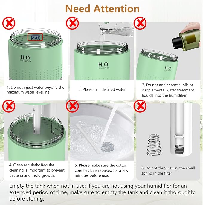 Small Humidifiers for Bedroom 350ml Mini Portable Humidifier for Travel Plants Humidifier, Humidificador for Bedroom Plants Travel Office Desk Car Light Green - Image 7