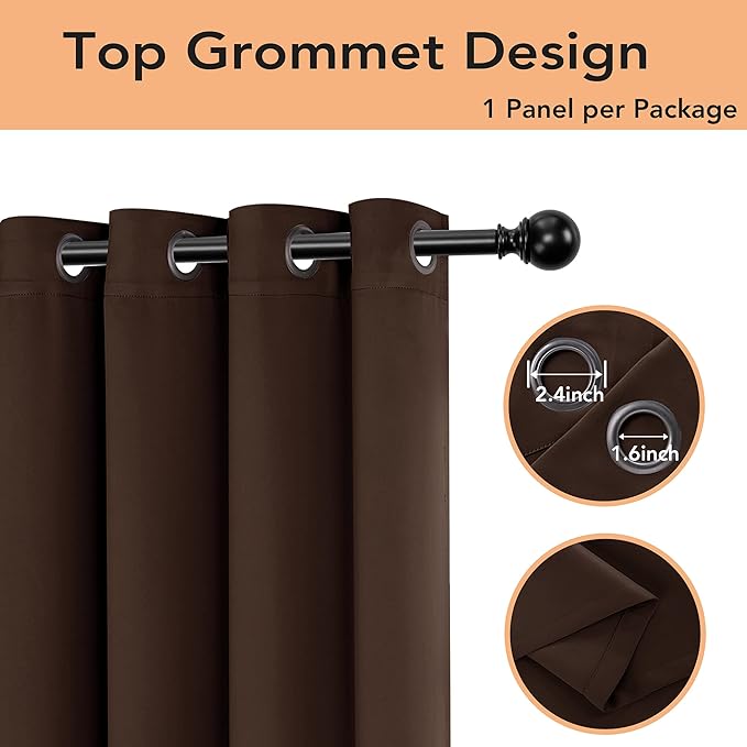 BONZER Room Divider Curtain Screen Partitions Total Privacy Wall Grommet Wide Blackout Curtains for Living Room, 84L x 70W Inch (7L x 5.8W ft), 1 Panel, Chocolate - Image 3