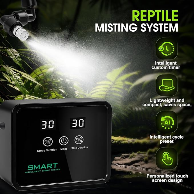 Reptile Humidifier Reptile Mister System with Timer & 360° Nozzles, Chameleons, Snakes, Frogs Misting for Terrarium, Auto Misting for Terrariums, Adjustable Nozzles & Quiet Operation - Image 3