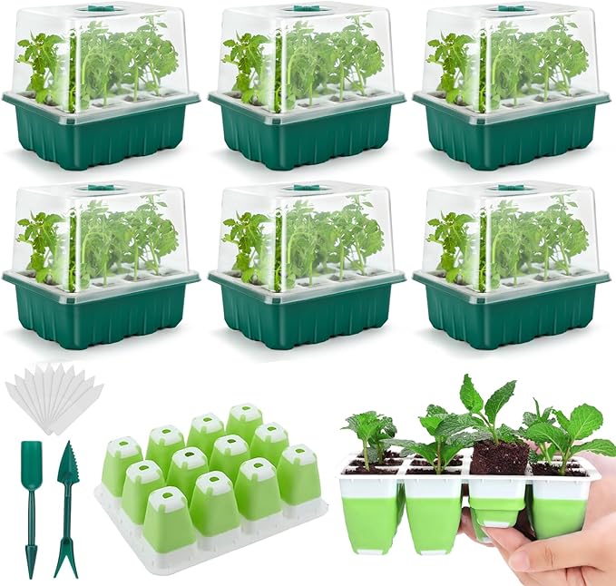Seed Starter Tray, 72 Cells Indoor Seed Starter Kit, Flexible Silicone Designed Seedling Starter Trays, Germination Tray with Humidity Dome & Lids(4in Height), Reusable & Dishwasher Safe, BPA-Free by Ryscam