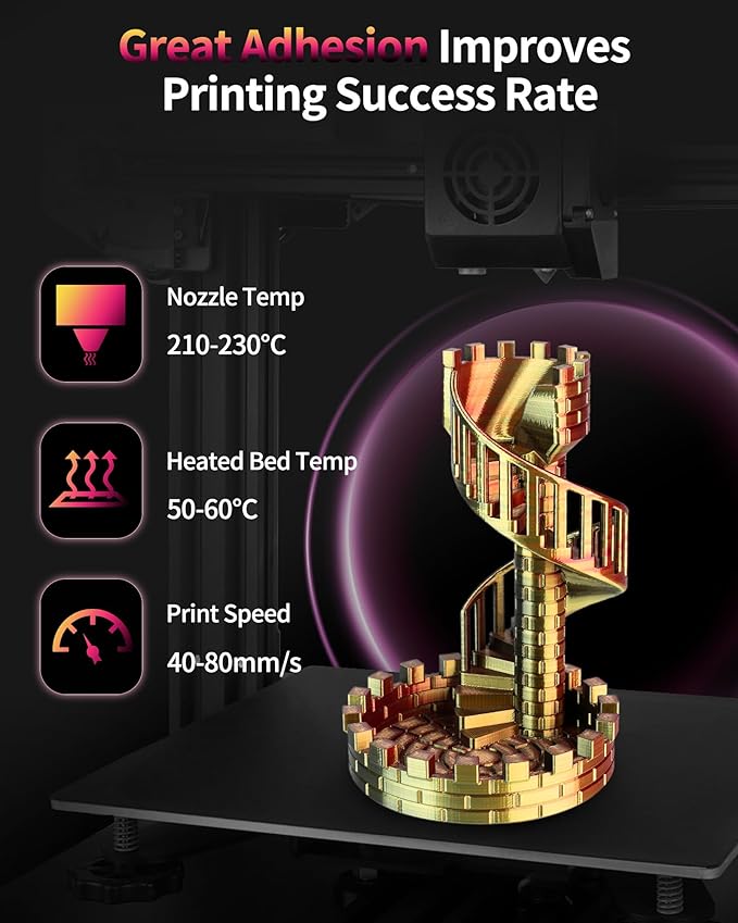 LANDU Silk Tri-Color PLA Filament 1.75mm 1Kg, Triple Color Silk PLA Filament, Silk Rainbow PLA Filament, Neatly Wound 3D Printer Filament, 3 in 1 Multi Color Filament +/-0.02mm, Silk Black Red Gold - Image 5