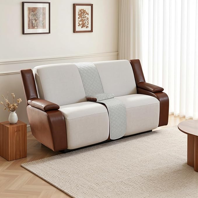 Arfntevss Recliner Sectional Couch Covers for Reclining Sectional L Shape Sofa Cover Non Slip Washable Recliner L Shaped Slipcover Middle Console Protector (1 Console Cover, Light Gray) - Image 6