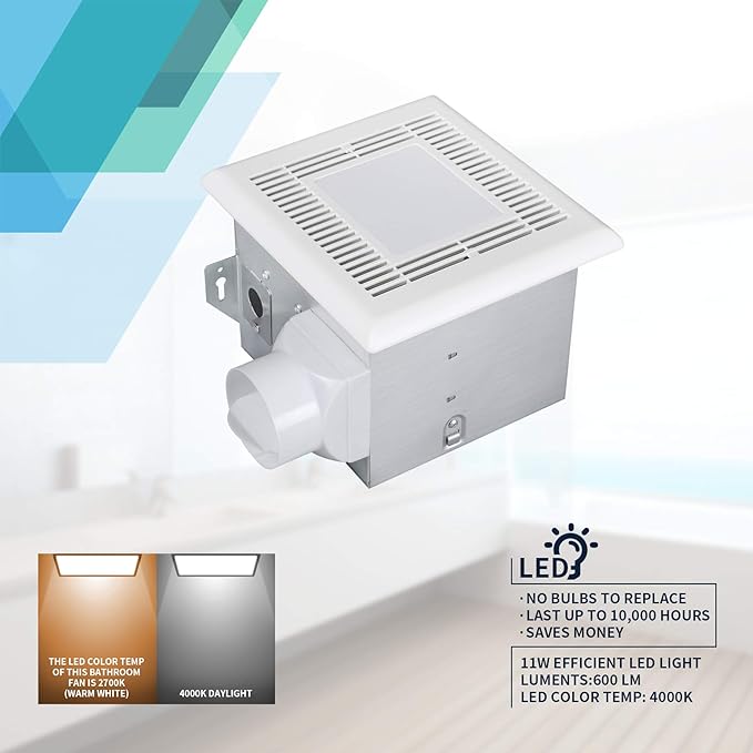 Tech Drive Very-Quiet 70 CFM, 2.0 Sone Bathroom Ventilation and Exhaust Fan With LED light 4000K 600LM(70CFM),Ceiling Mounted Fan,Easy to Install - Image 6