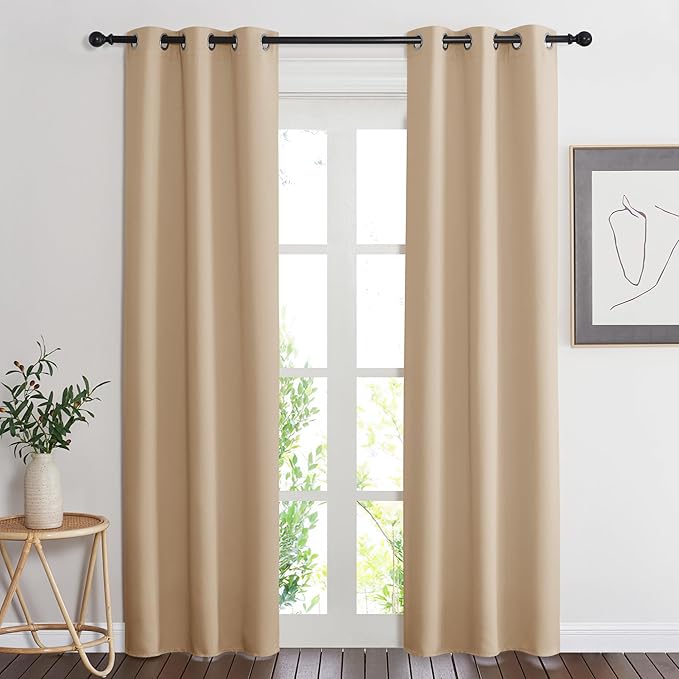 NICETOWN Beige Room Darkening Curtain and Drape, Biscotti Beige, Sold Individually, 34 inches Wide by 84 inches Long, Energy Efficient Warmth Solid Grommet Curtain for Office & Classroom - Image 2
