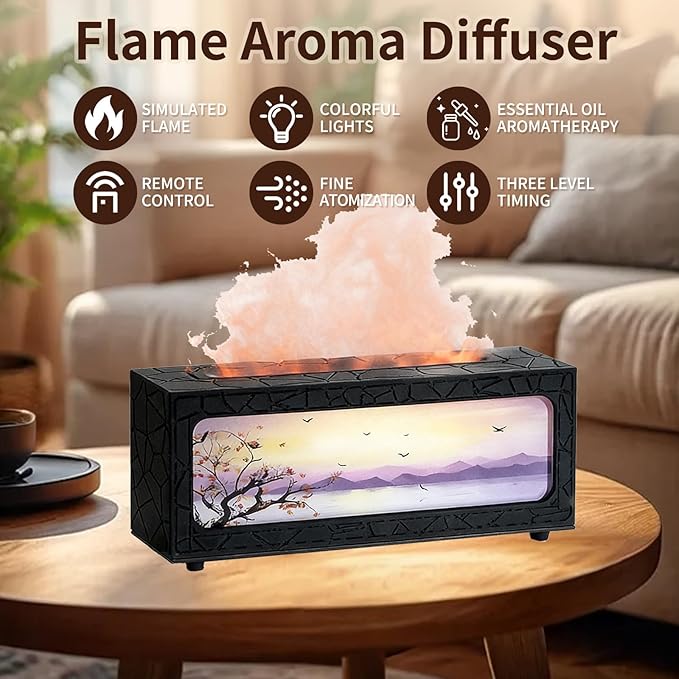 Fireplace Flame Essential Oil Diffuser - 7 Color LED Ultrasonic Aromatherapy Humidifier, 250ml, with Timer, Suitable for Home, Bedroom, Office, Yoga (C08B) - Image 4